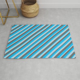 [ Thumbnail: Deep Sky Blue, Light Blue, and Dim Grey Colored Striped/Lined Pattern Rug ]