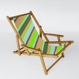 [ Thumbnail: Green, Powder Blue, Dark Olive Green, and Light Salmon Colored Lines/Stripes Pattern Sling Chair ]