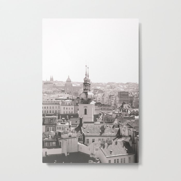 Prague Skyline Black and White version Metal Print