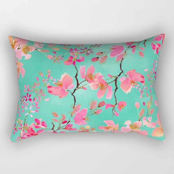 Elegant hand paint watercolor spring floral Rectangular Pillow