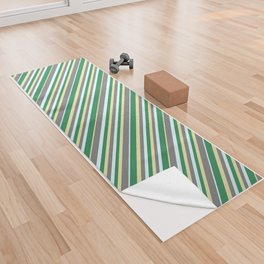 [ Thumbnail: Grey, Pale Goldenrod, Sea Green, and Light Cyan Colored Lines Pattern Yoga Towel ]
