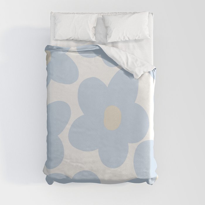 Retro Abstract Springflowers Blue Duvet Cover