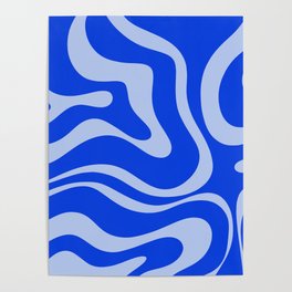 Retro Modern Liquid Swirl Abstract Pattern Square Royal Blue and Light Blue Poster