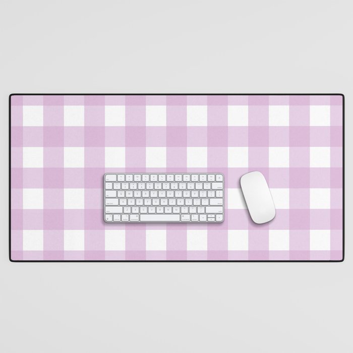 Pink Pastel Farmhouse Style Gingham Check Desk Mat