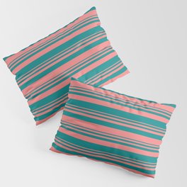 [ Thumbnail: Light Coral and Teal Colored Lined Pattern Pillow Sham ]