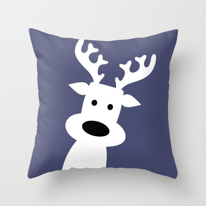 Reindeer on blue background Throw Pillow