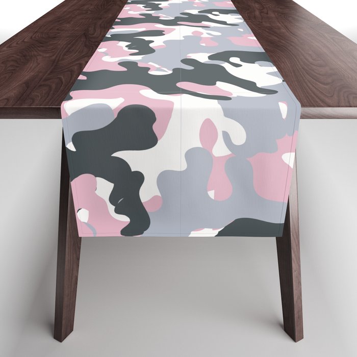 Pink and grey abstract Army camouflage Pattern  Table Runner