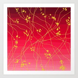 Abstract Golden Flower (Red) (D280) Art Print