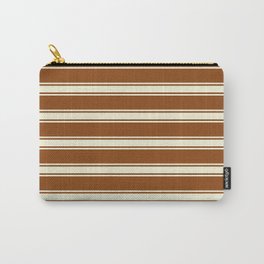 [ Thumbnail: Brown and Beige Colored Lines/Stripes Pattern Carry-All Pouch ]