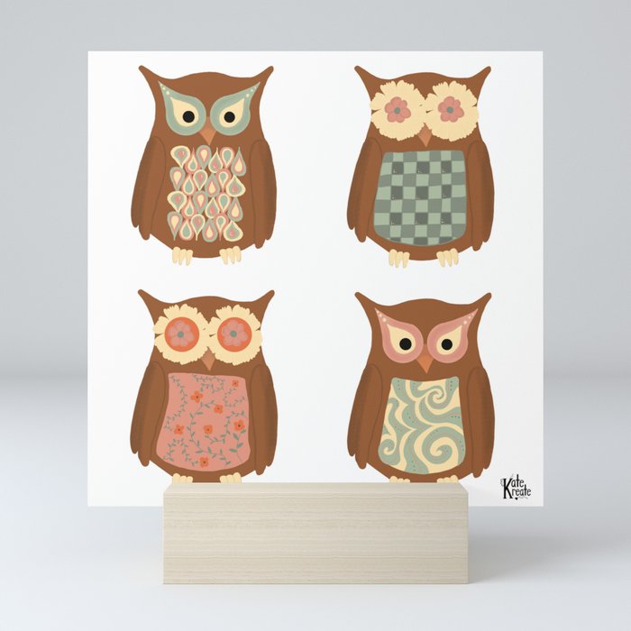 Fall Pattern Owls Mini Art Print