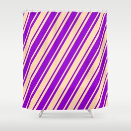 [ Thumbnail: Dark Violet & Tan Colored Lines Pattern Shower Curtain ]