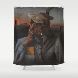 African American Masterpiece, 'Friday Night and I Ain't Got Nobody,' male portrait painting by Lee Maurice Shower Curtain