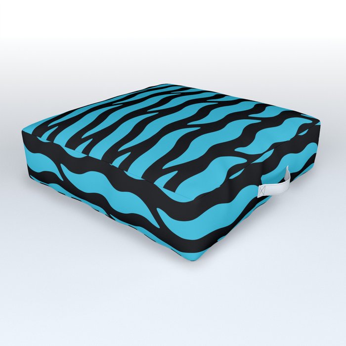 Tiger Wild Animal Print Pattern 331 Black and Blue Outdoor Floor Cushion