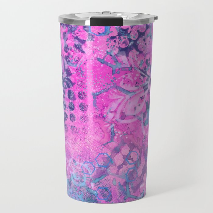 Pink and Teal Mandala Hexagons Abstract 2 Travel Mug