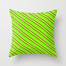 [ Thumbnail: Green, Tan & Dark Red Colored Striped Pattern Throw Pillow ]