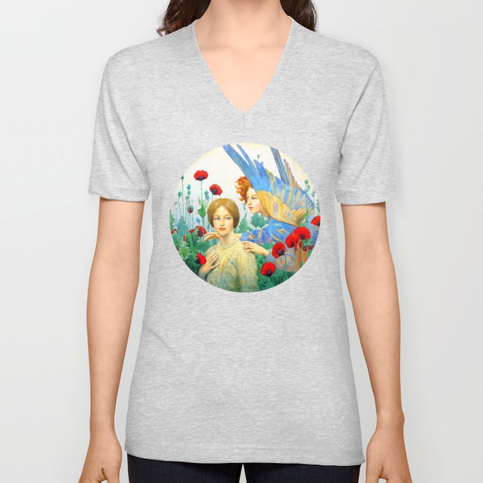 The Message Thomas cooper gotch ,fairy faerie book fantasy,Red Poppy V Neck T Shirt