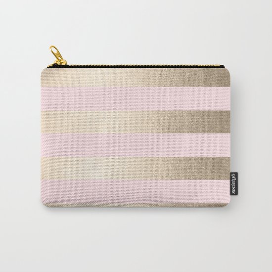Simply Striped in White Gold Sands and Flamingo Pink Carry-All Pouch