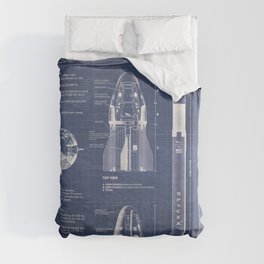 NASA SpaceX Crew Dragon Spacecraft & Falcon 9 Rocket Blueprint in High Resolution (dark blue) Duvet Cover