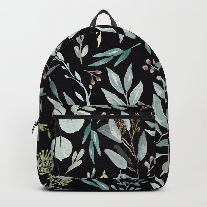 Black Eucalyptus Leaves Pattern Backpack