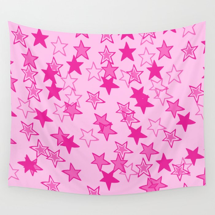 Pink Mini Stars Print - Preppy Aesthetic  Wall Tapestry