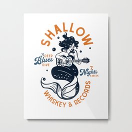 Shallow Whiskey & Records: A Deep Blues Dive Metal Print | Barware, Mermaid, Nautical, Cute, Guitar, Music, Pinup, Records, Blues, Retro 