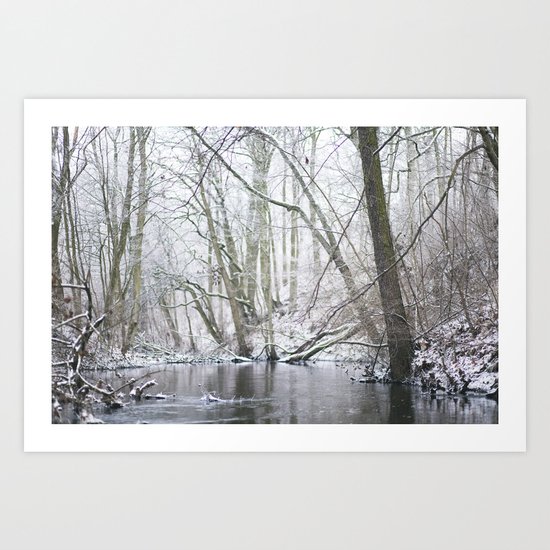 Winter forest... with a little red-hair cat:) Art Print