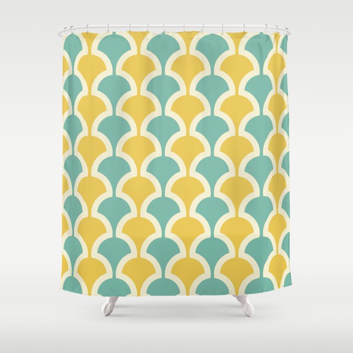 Classic Fan or Scallop Pattern 432 Turquoise and Yellow Shower Curtain