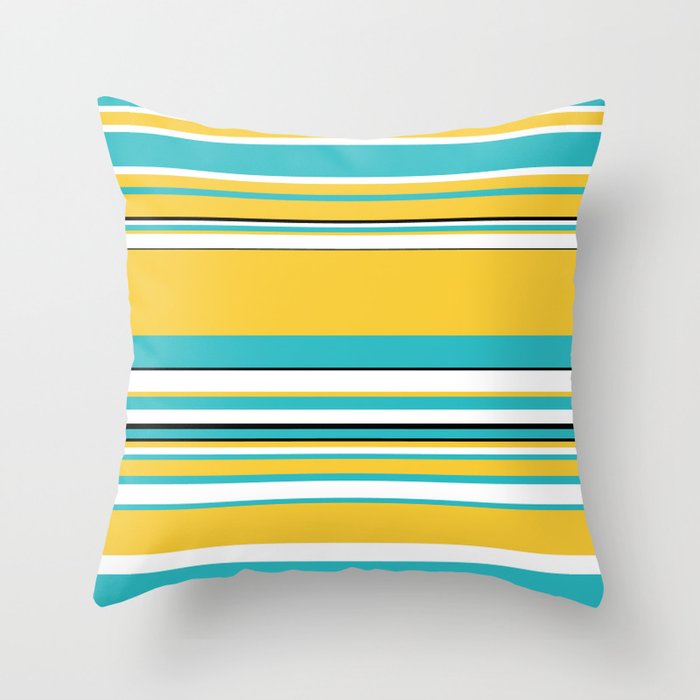 Complex Stripes in Turquoise and Yellow Throw Pillow