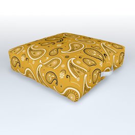 Black and White Paisley Pattern on Mustard Background Outdoor Floor Cushion