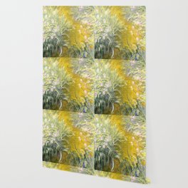 The Path through the Irises floral iris landscape painting by Claude Monet in alternate yellow Wallpaper