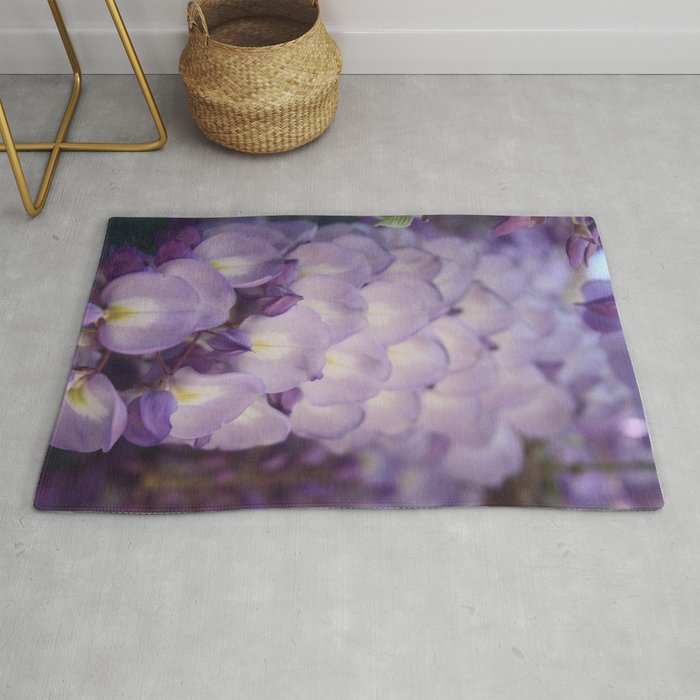 Pale Mauve And Purple Wisteria Flowers In Close Up Rug