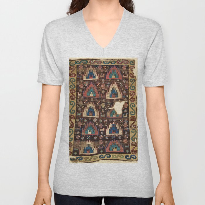 Pyramid Anatolian Rug Digital Painting V Neck T Shirt