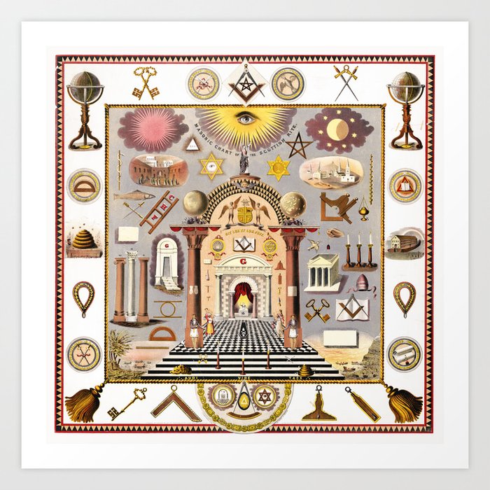 Vintage Masonic poster Masonic chart of the Scottish rite Art Print by Memento Mori Gallery