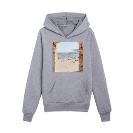 People on Antibes Beach Print, France Travel, French Riviera Cote D'azur Print, Summer Beach Print Kids Pullover Hoodies