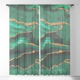 Abstract Green And Gold Emerald Marble Landscape  Sheer Curtain