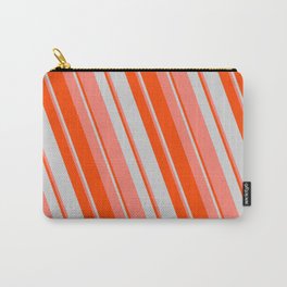 [ Thumbnail: Red, Light Grey & Salmon Colored Striped/Lined Pattern Carry-All Pouch ]
