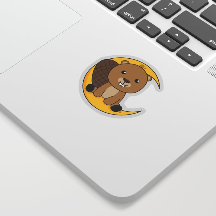 Moon Beaver Cute Animals For Kids For The Night Sticker