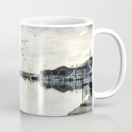 Rustic Harbor Sailboat Illustration Mug