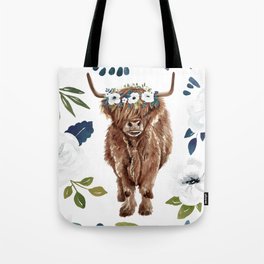 Highland Cow, Highland Cows with Flowers, Flower Crown, Floral Print, Watercolor Tote Bag