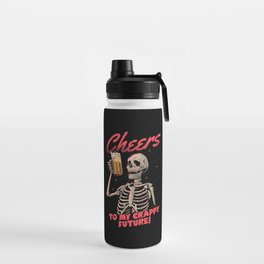 Cheers to My Crappy Future - Beer Skull Funny Evil Gift Water Bottle