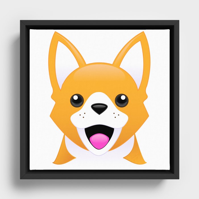 Corgi Emoji Style Framed Canvas