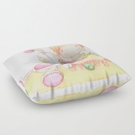 Baby girl and her bunny Floor Pillow