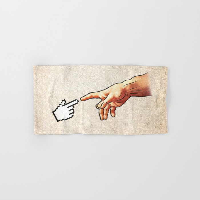 Funny 8bit Nerd & Geek Humor (Creation of Adam Parody) Hand & Bath Towel