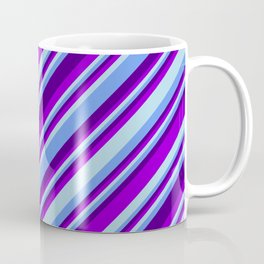 [ Thumbnail: Indigo, Dark Violet, Light Blue & Cornflower Blue Colored Lined Pattern Coffee Mug ]