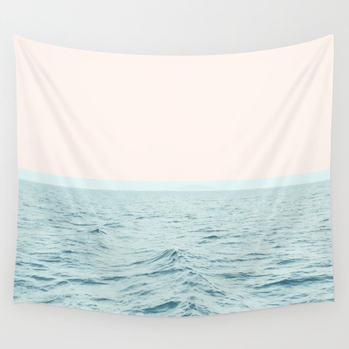 Sea Breeze, Minimal Nature Ocean Photography, Scenic Landscape Pastel Luxe Sea Wall Tapestry