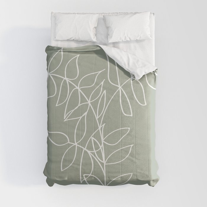 Sage Green, Plant Line Art Illustration Comforter