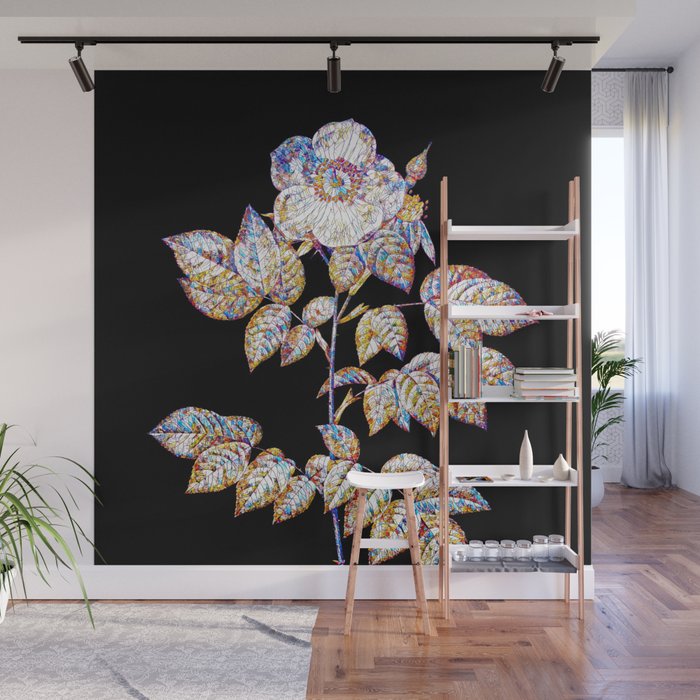 Floral Leschenault's Rose Mosaic on Black Wall Mural