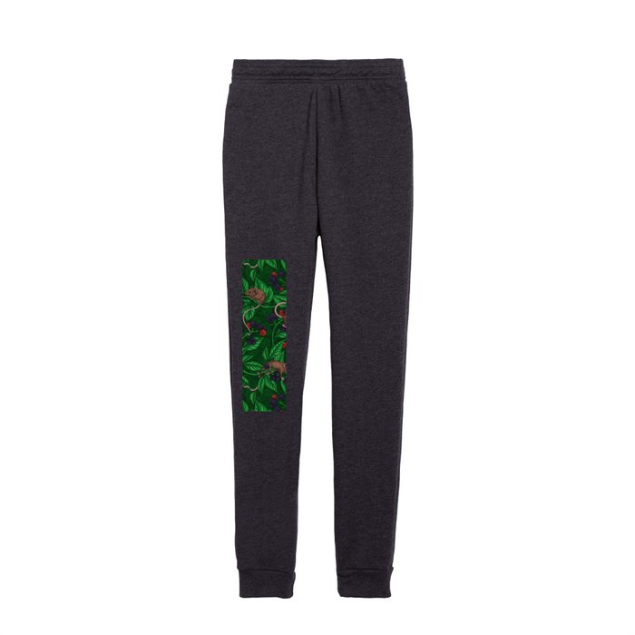 Mice and blackberries on dark green Kids Joggers