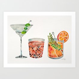 Classic Cocktails  – 1960s Watercolor Lineup Art Print