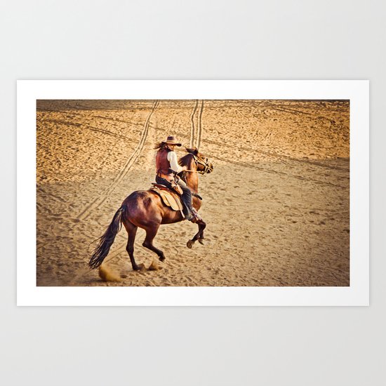 Cowboy in the sunset Art Print